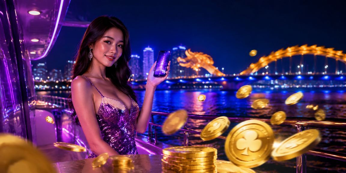 Người dùng tại Đà Nẵng đăng nhập vào casino trực tuyến trên điện thoại giữa ánh đèn neon về đêm