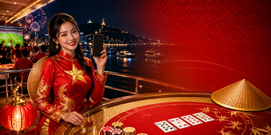 Người chơi tại Vũng Tàu ngồi dưới nón lá thưởng thức baccarat trực tuyến trong không gian ngoài trời